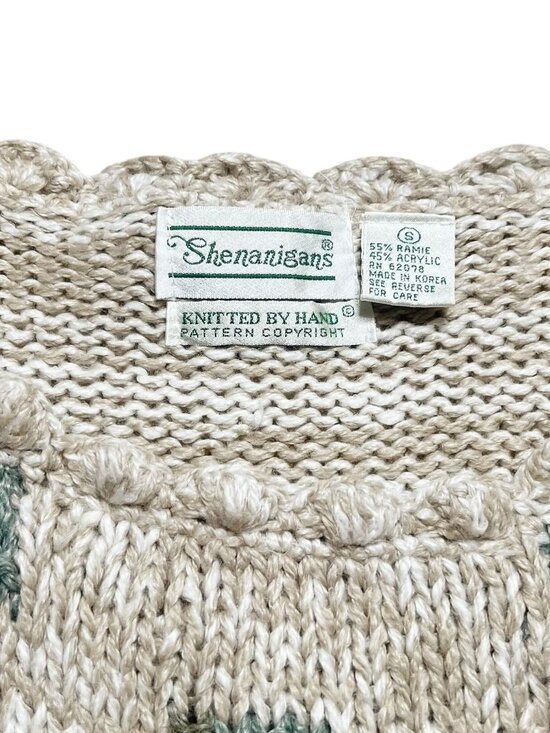 Vintage Shenanigans Sweater Womens Size S Floral Hand Knit Cozy Grandma - Picture 3 of 4